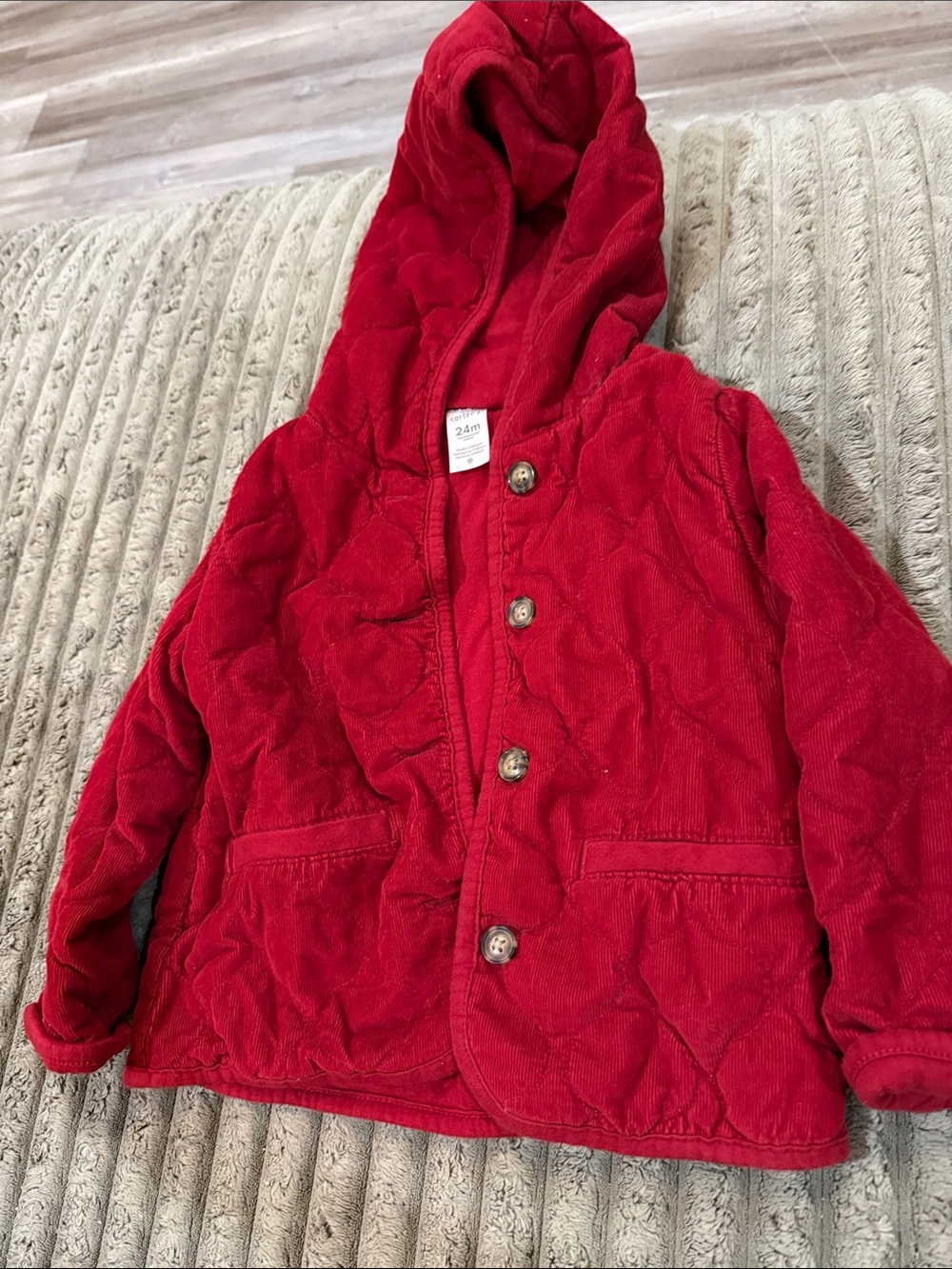Carter's Bright Red Quilted Hooded Corduroy Jacket